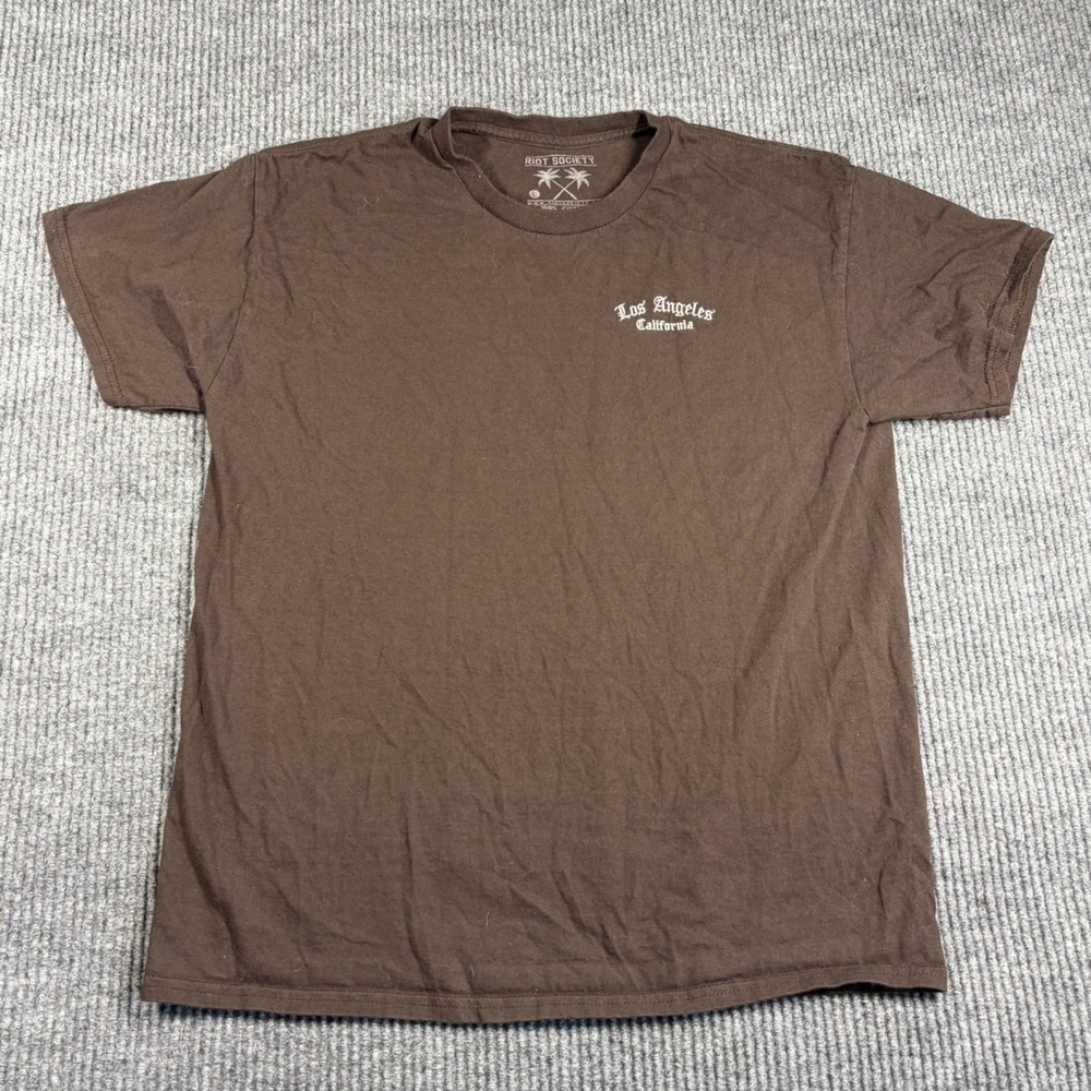 Riot Society Shirt Mens L Los Angeles California Brown Short Sleeve Tee